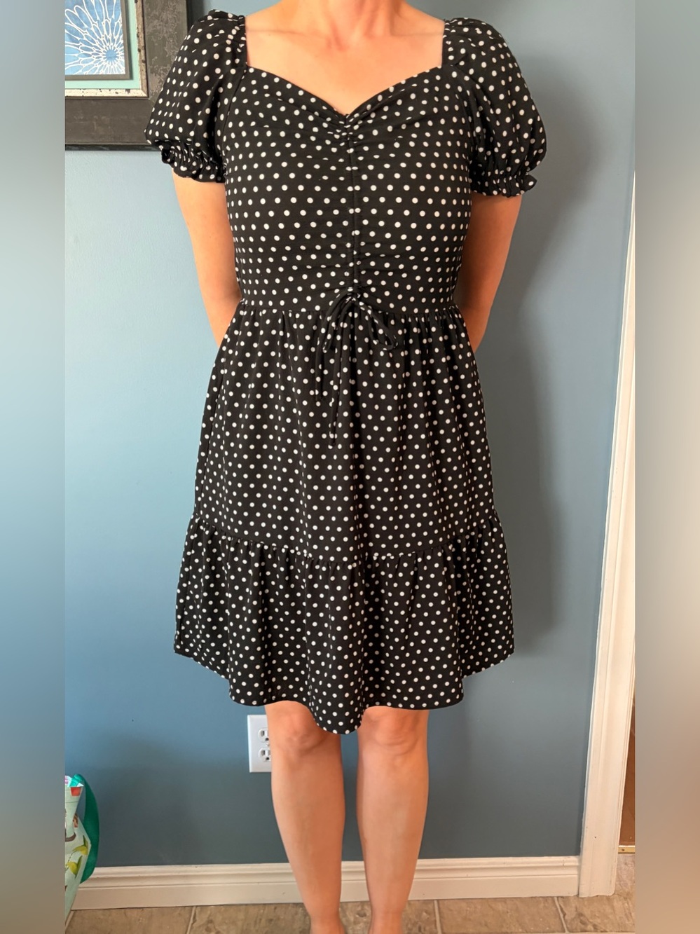 Polka Dot Sweetheart Puff-Sleeve Mini Dress - Black/White